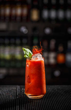Classic Bloody Mary at the bar counterの写真素材