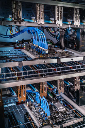 Computer with graphic cards for e-currency miningの写真素材
