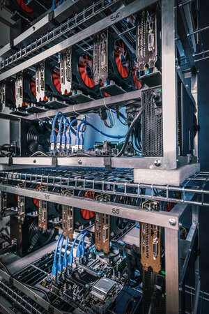 Graphics cards mining rig used for mining online crypto currenciesの写真素材
