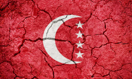 Autonomous Island of Anjouan flag on dry earth ground texture backgroundの写真素材