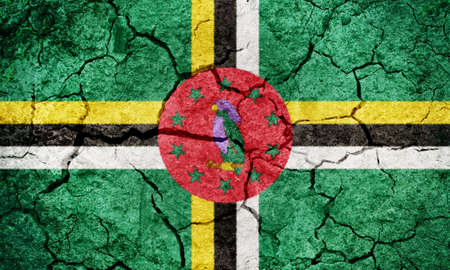 Commonwealth of Dominica flag on dry earth ground texture backgroundの写真素材