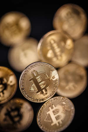 Golden bitcoins heap. Conceptual image for crypto currency