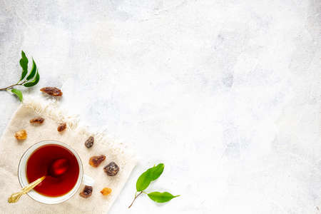 Flat lay shot of cup of tea with copy space