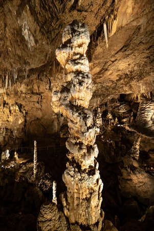 Beautiful view of stalactites and stalagmites in an underground cavernの写真素材
