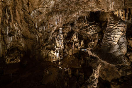 Baradle Cave in Aggtelek National Park in Hungury. Stalactite and stalagmite inside a cave,の写真素材