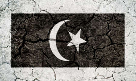 Terengganu, sultanate and constitutive state of federal Malaysia, flag on dry earth ground texture backgroundの写真素材