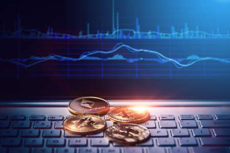 Crypto currency, blockchain or digital money conceptの写真素材