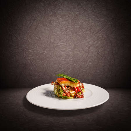 Grilled homemade cheese with mustard and honey saladの写真素材