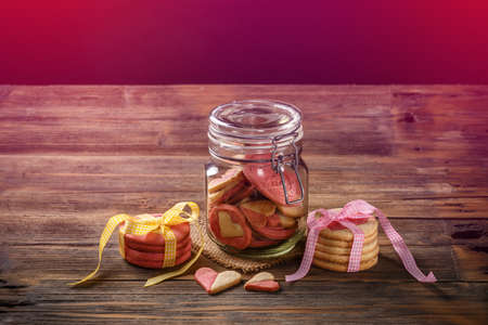 Jar of cookies, gift for Valentine's or Mother Dayの写真素材