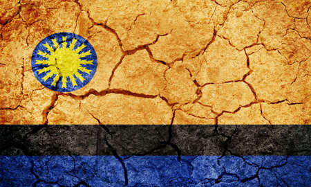 Cojedes State flag, state of Venezuela, on dry earth ground texture backgroundの写真素材