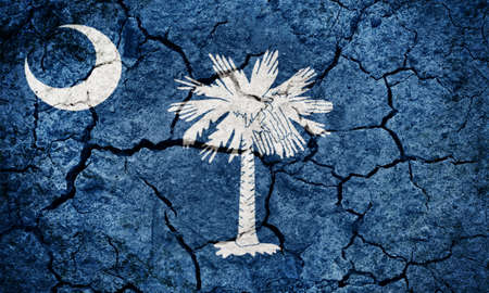 Flag of the U.S. state of South Carolina on dry earth ground texture backgroundの写真素材