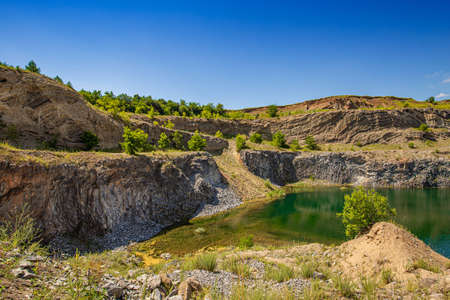 Amazing landscape of lake among rocky nature backgroundの写真素材