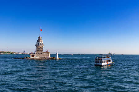 ISTANBUL, TURKEY - JULY 26, 2019: Maiden's Tower in Istanbul on the Bosphorus. View from the boat.のeditorial素材