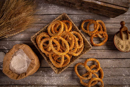Salty pretzels with sesame seedsの写真素材