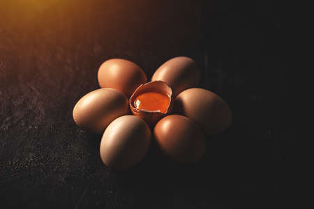 Raw chicken eggsの写真素材