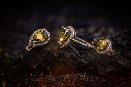 Ring and earring with gemsの写真素材