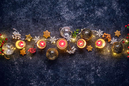 Flat lay of Christmas backgroundの写真素材