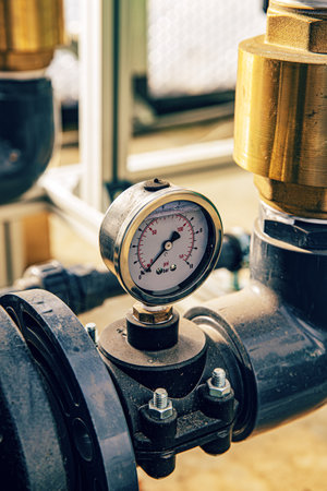 Pipes with water pressure sensorsの写真素材