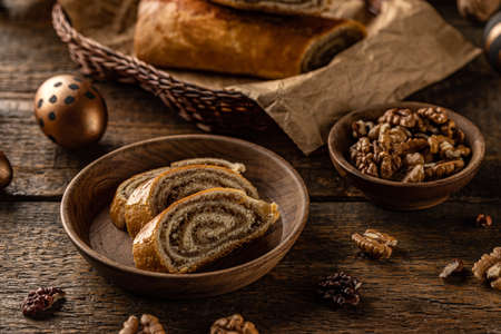 Home baked walnut roll,