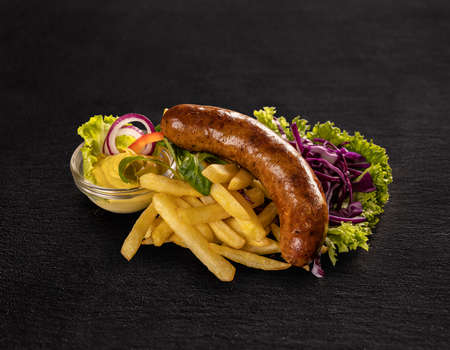 Sausage with French friesの写真素材