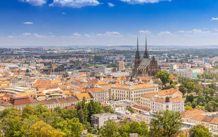 Cathedral of St. Peter and Petrov in Brno, view from the castle, Czech Republicの写真素材
