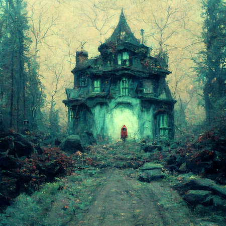 Dark halloween house in the forest. Scary old castle in the woodsの素材