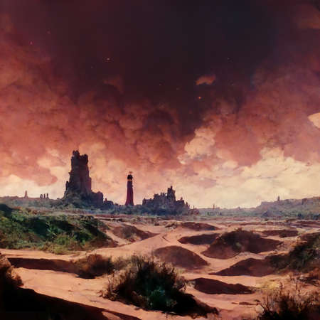 Abandoned desert castle, digital illustration, AI generated artの素材