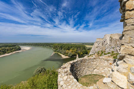 Ruins of Devin castle and Dunabe river near city Bratislava, Slovakia.の写真素材