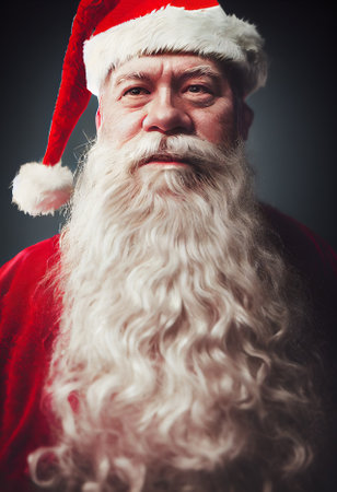 Santa Claus looking into the camera. The man was created using AI generated computer graphics. 3D rendering.の素材