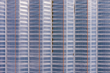Greenhouses aerial view, drone view on industrial modern glasshouse.の写真素材