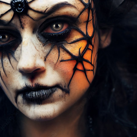 Woman wearing halloween make up. AI generated art illustration. 3d renderingの素材