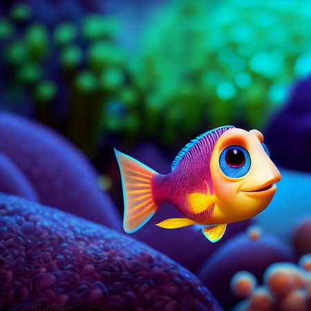3d cartoon character of fish. AI generated computer graphicsの素材