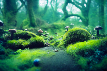 Mystic magic forest. AI generated computer graphics. 3D rendering.の素材