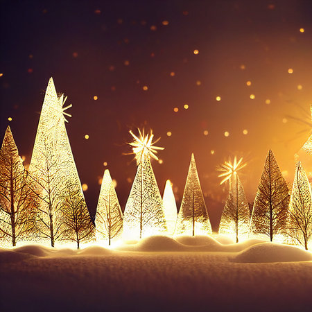 Christmas tree sparkling bright light, festive holiday compositions. AI generated computer graphics. 3D rendering.の素材