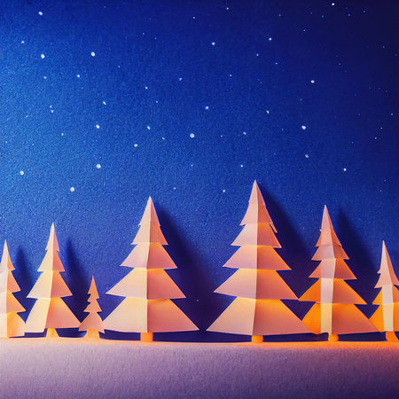 3D illustration winter scene with copy space. Paper craftの素材