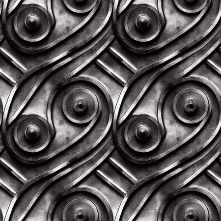 Seamless metal texture or background with ornament, 3D illustration designの素材