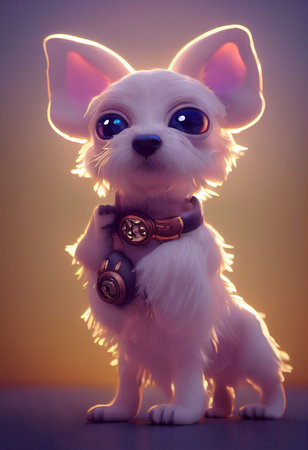 Portrait of a cute little friendly dog. 3D digital illustrationの素材