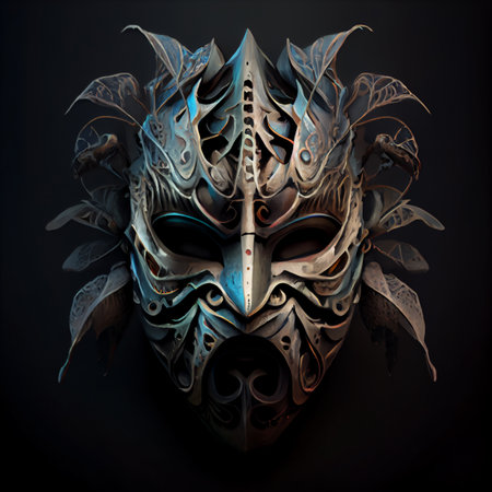 Bronze tonned scary mask, 3D illustration renderの素材