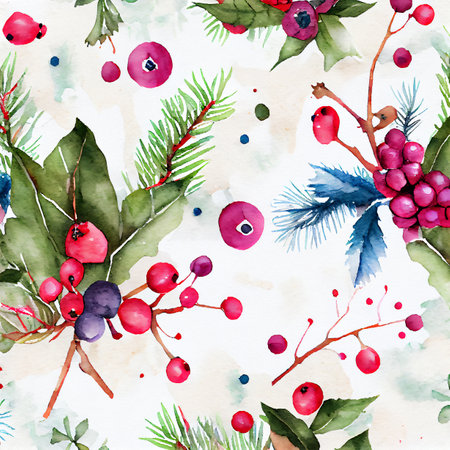 Watercolor set isolated Christmas illustrations, red berriesの素材