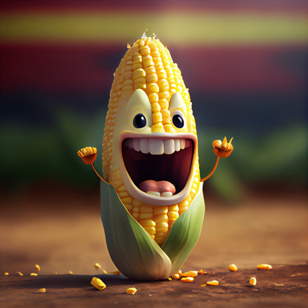 Happy sweet corn cartoon character. 3D illustration art designの素材