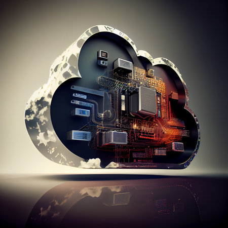 Network computing technologies. Futuristic Server. 3D illustration art designの素材