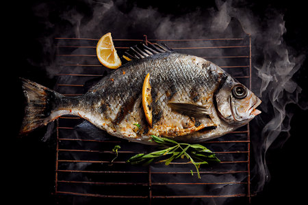 Grilled spicy fish, illustration digital art designの素材