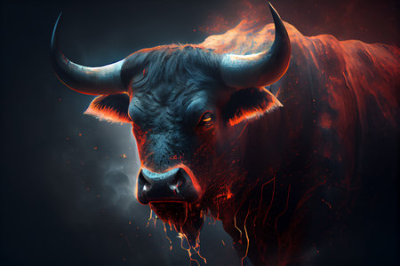Ferocious aggressive bull, 3D illustration digital art designの素材