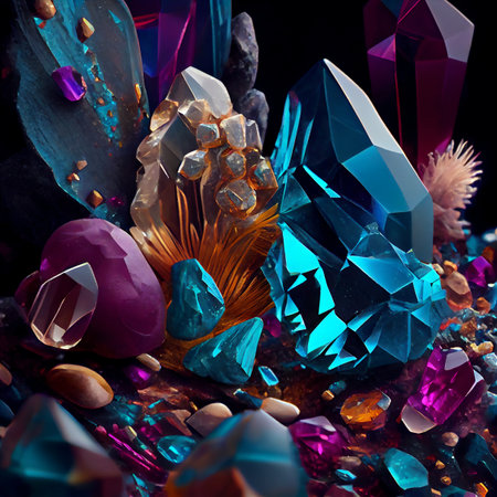 Geology gem crystals, 3D illustration art digital designの素材