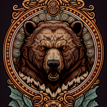 Head of a ferocious grizzly bear illustration digital art designの素材