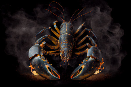 Boiled lobster on black background, illustration art designの素材