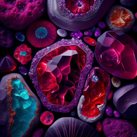 Shiny magic stones, gems and fantasy minerals 3D illustration art designの素材