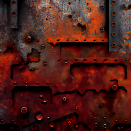 Rusty metal plates with rivets, 3d illustration backgroundの素材