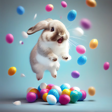 Cute rabbit with Easter egg, 3D illustration art designの素材