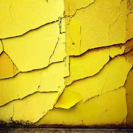 Yellow wall abstract cracked background, 3D illustration art designの素材